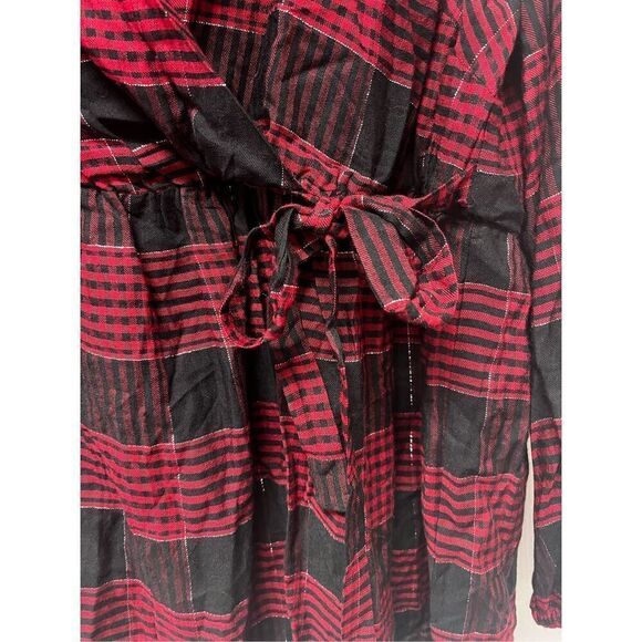 Lane Bryant Black Red Silver Plaid Wrap Peplum Blouse sz 16 Rayon NWT - Picture 2 of 8